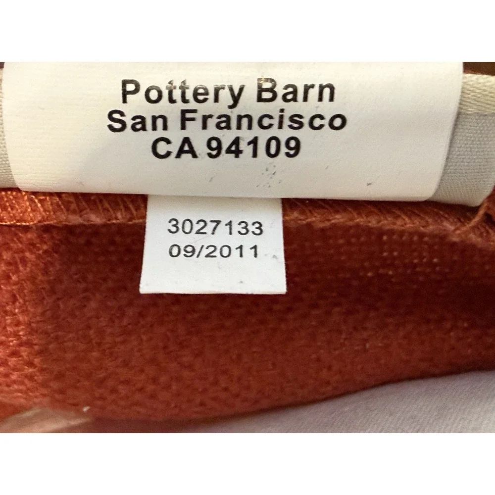 2x Pottery Barn 20x20 Linen Pillows Coral Terracotta Unique Sage Jute Trim Zip